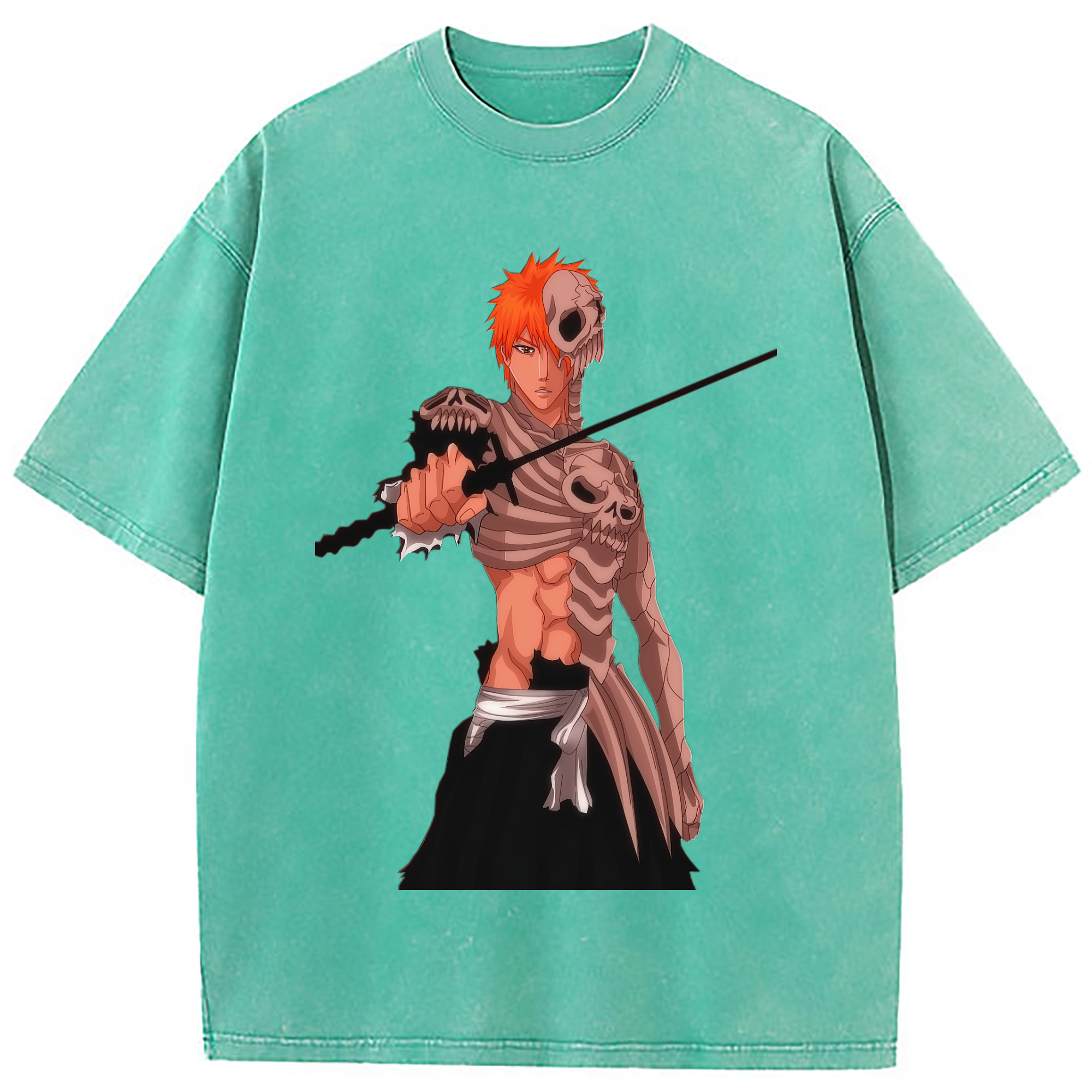（画像用） ブリーチ 黒崎一護（くろさき いちご）BLEACH Kurosaki Ichigo 綿100% ヴィンテージ風 半袖Tシャツ（フロントプリント）